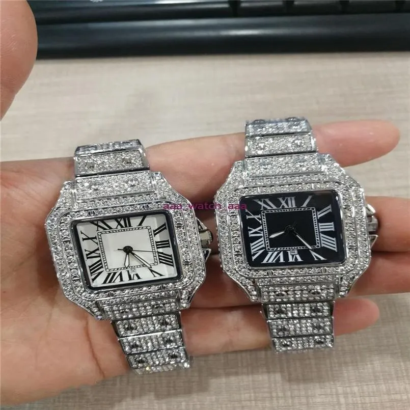 High Quality Mens Women Watch Full Diamond Iced Out Strap Designer Watches Quartz Movement Couple Lovers Clock Wristwatches305d