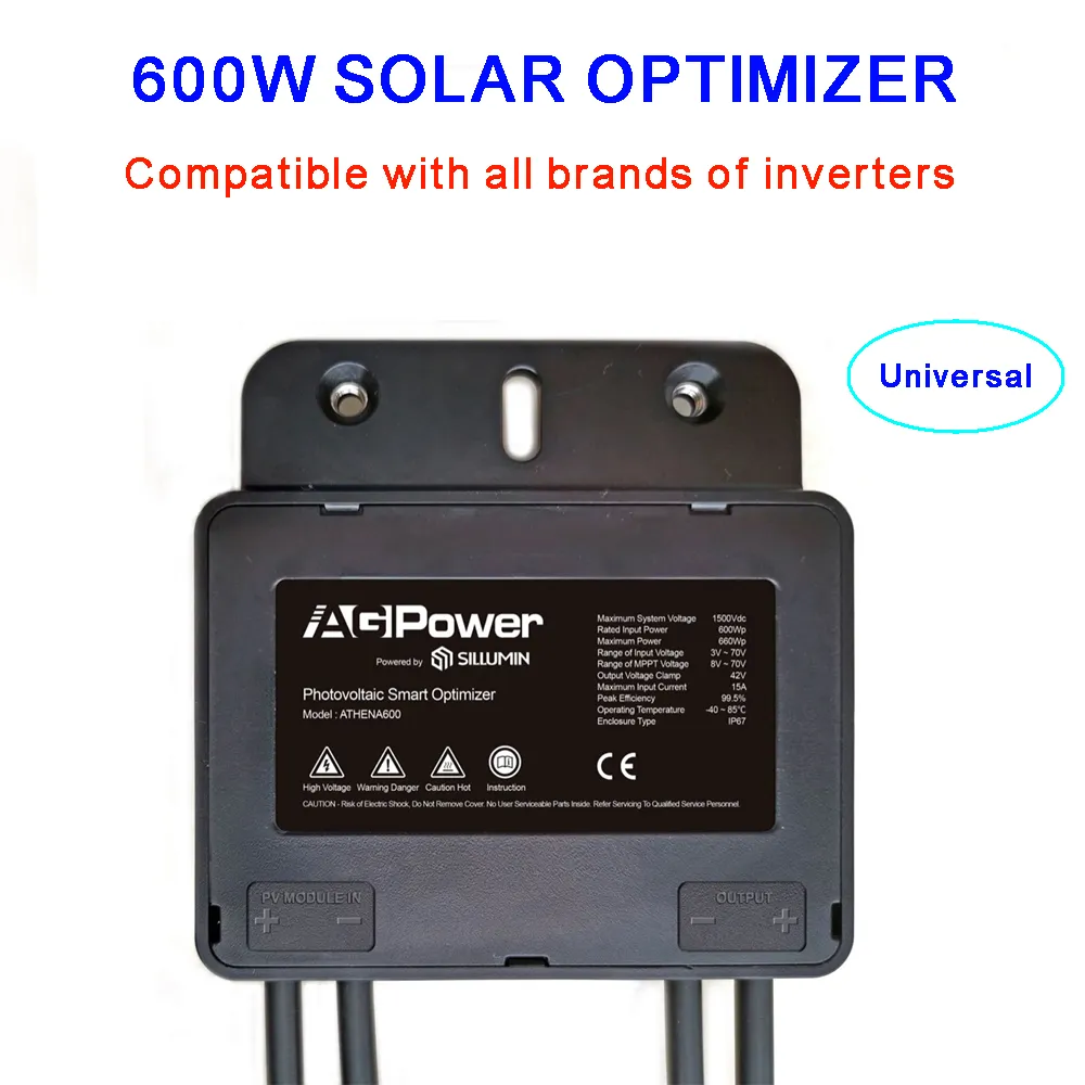 Solar Optimizer 600W 3V till 70V Ingångselektronik Extern Athena600 för solpanelsystem Optimazation Spänningsbegränsande anti -hot spot IP65 Universal