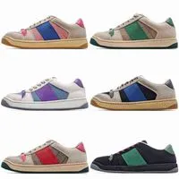Top quality screener dirty shoes Designer OG Casual Shoes Canvas Sneakers Luxurys Classic Blue Red Stripe Rubber Leather Distressed Shoe Men