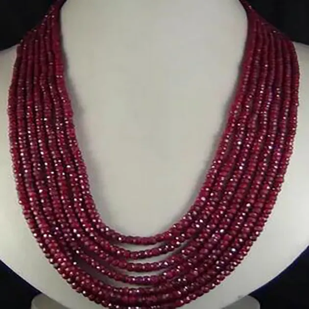 Charmiga smycken 2x4mm naturliga rubin fasetterade pärlor halsband 7 sträng 17-23 "