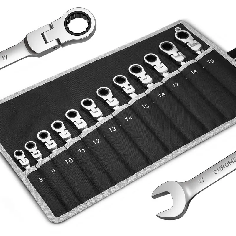 Metric KJE 90-Teeth Metric 180° Flex-Head Ratcheting Wrench Set