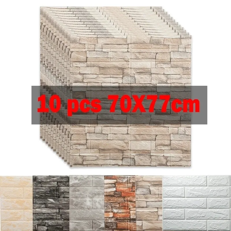 Outros adesivos decorativos 10pcs 3d Wall Auto -obesso Adesivo de tijolos Padrão de mármore Pvc Paper à prova d'água à prova de umidade para a decoração da casa da sala de estar 221203