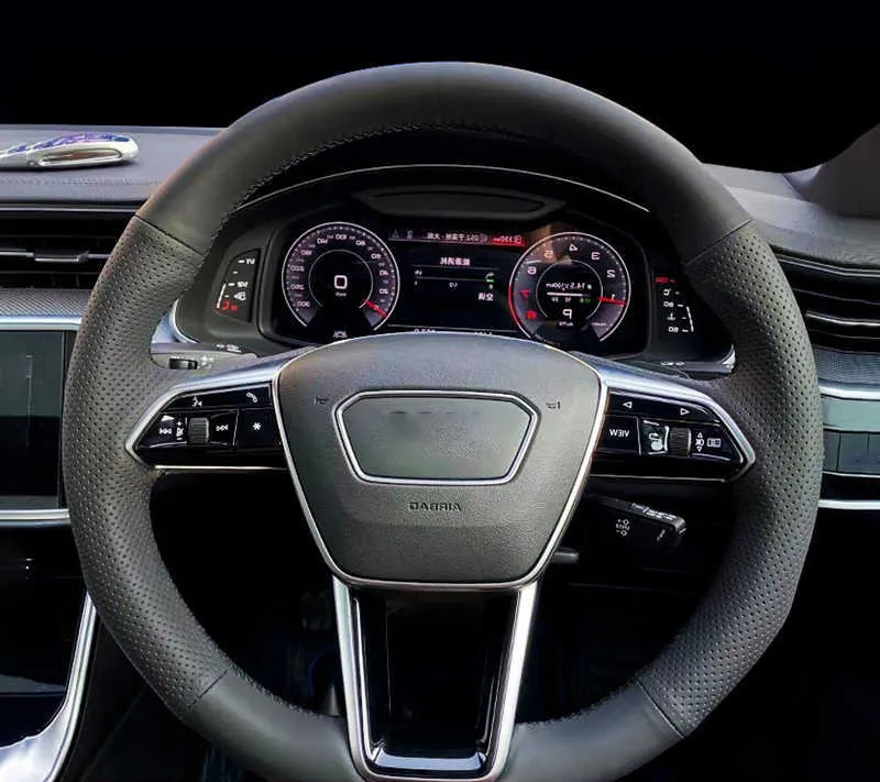 Customized Car Steering Wheel Cover Braiding Cowhide Leather For Audi A6 Avant Allroad 2018-2019 A7 2018-2019 S7 2019