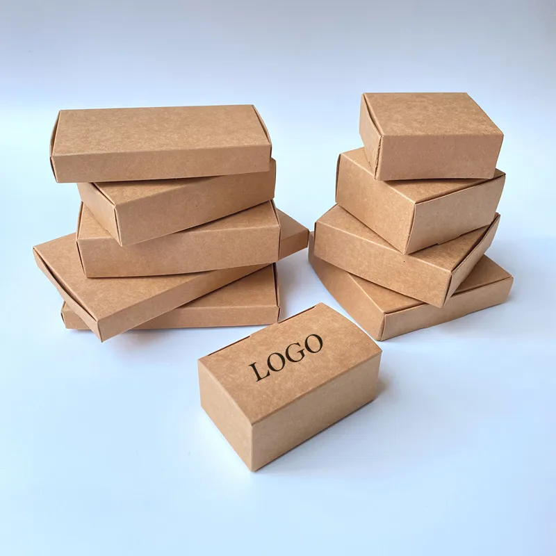 Gift Wrap Natural Brown Kraft Paper Box 50pcs Cajas de Carton Soap Packaging Wedding Favors Candy Customzied 221202