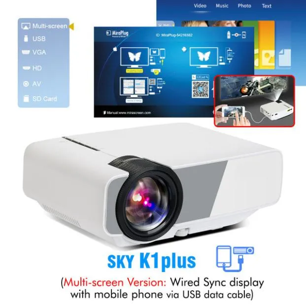 Mini Projector K1plus Portable Home Theater Beamer LED Proyector for Smartphone 1080P 3D 4K Cinema Stock in Brazil4864279