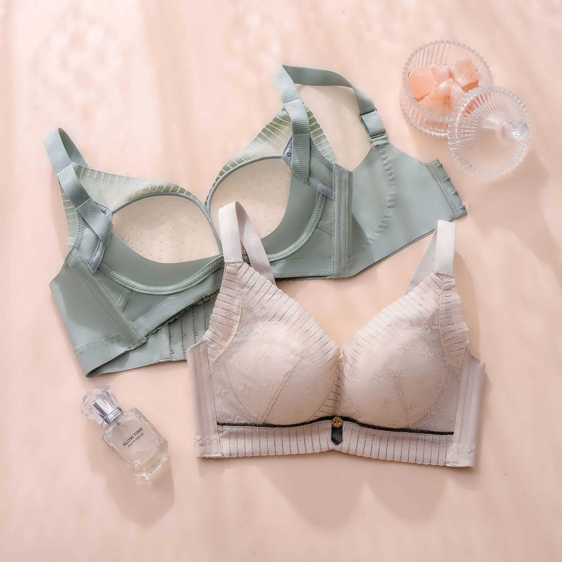 Sexy Set für Damen, BH-Sets, verstellbar, aus Naturlatex, Unterwäsche, klein, Cht, Raffung, Schließung, Hilfsbrust, Stahlring, keine Spur und BH