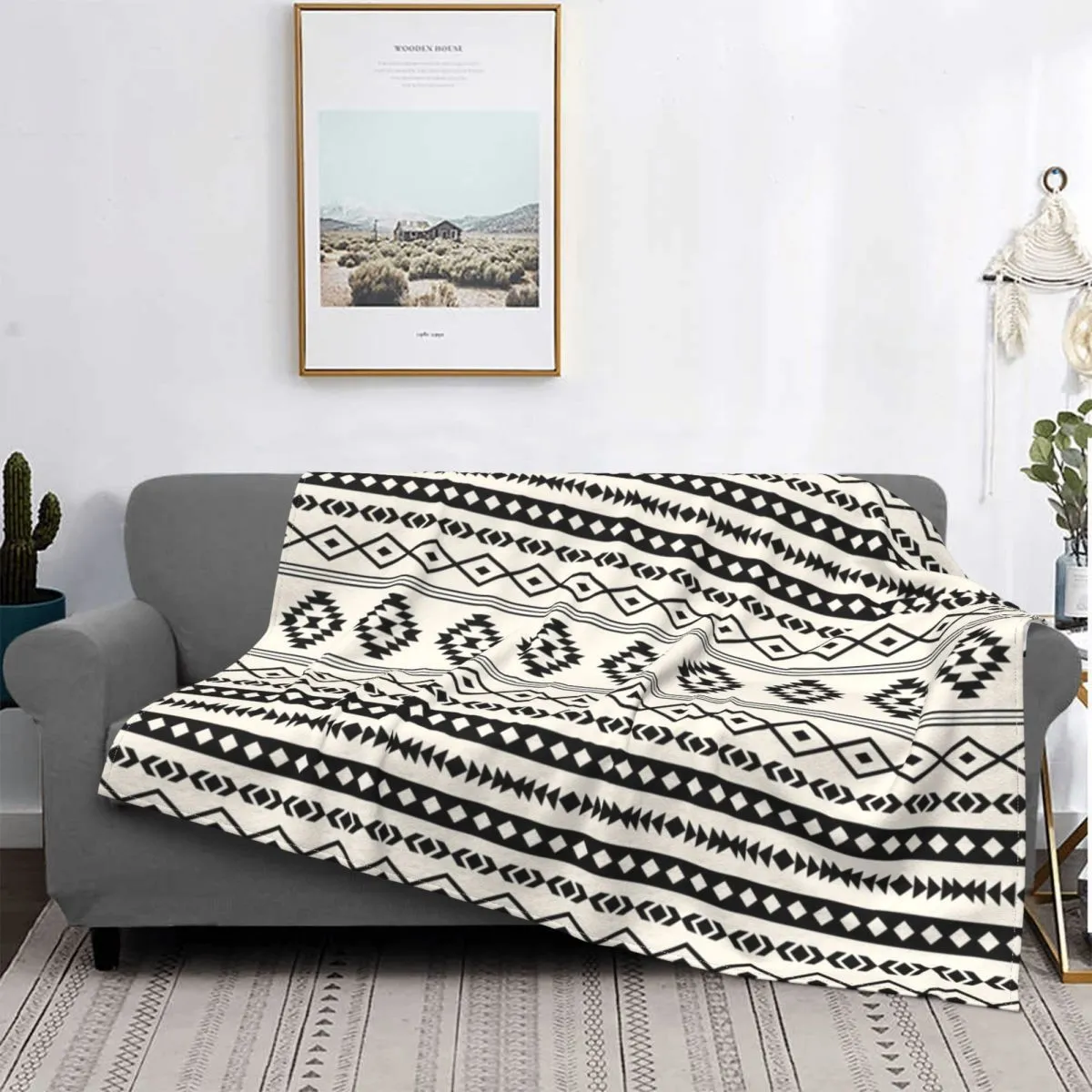 Filtar bohemian aztec svart på grädde blandade motiv filt flanell dekoration super varmt kast för säng soffa plysch tunn quilt 221203