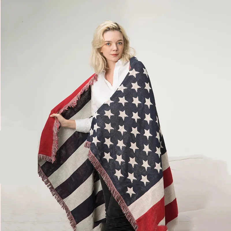 Blankets UK USA Flag American Blanket Mat Cover Bedspread Star Sofa Cotton Air Bedding Room Decor Tapestry Throw Rug United States 221203