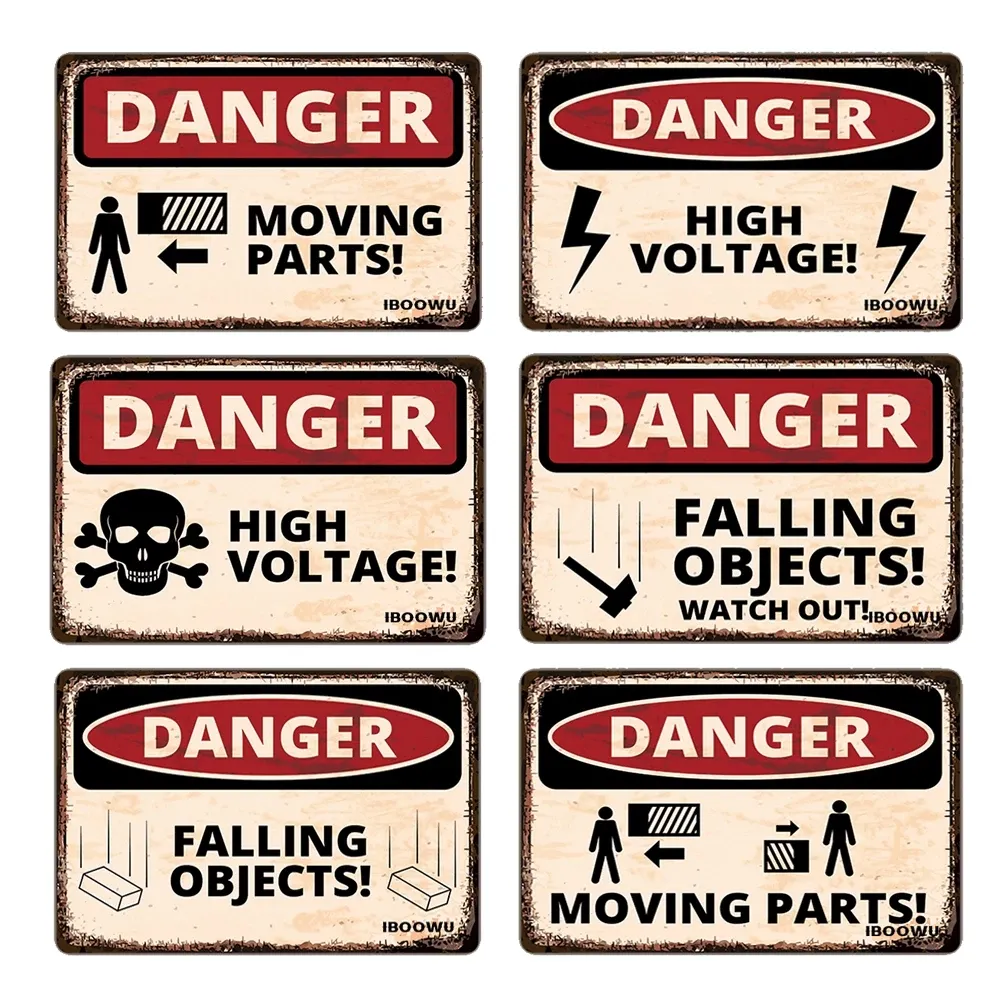 Danger DUST HAZARD Metal Painting Poster Retro Metal Tin Signs Wall Decor HIGH VOLTAGE Beware Warning Plaques 20cmx30cm Woo