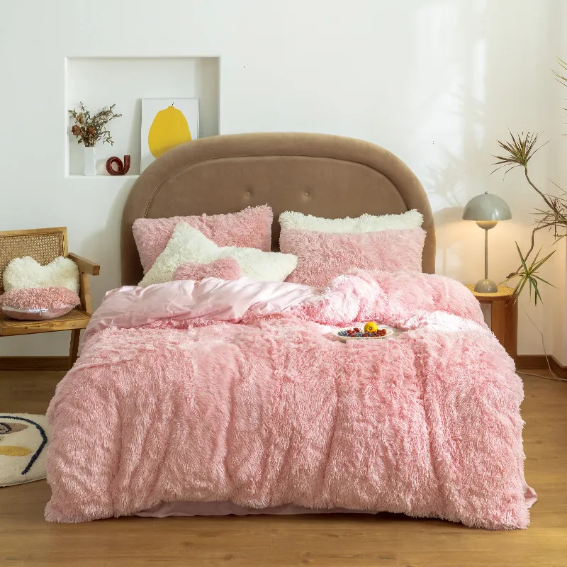 Sängkläder sätter super shaggy coral fleece varm mysig prinsessan set mink sammet quilt täcke täcke säng tröskel pudowcases lp221206