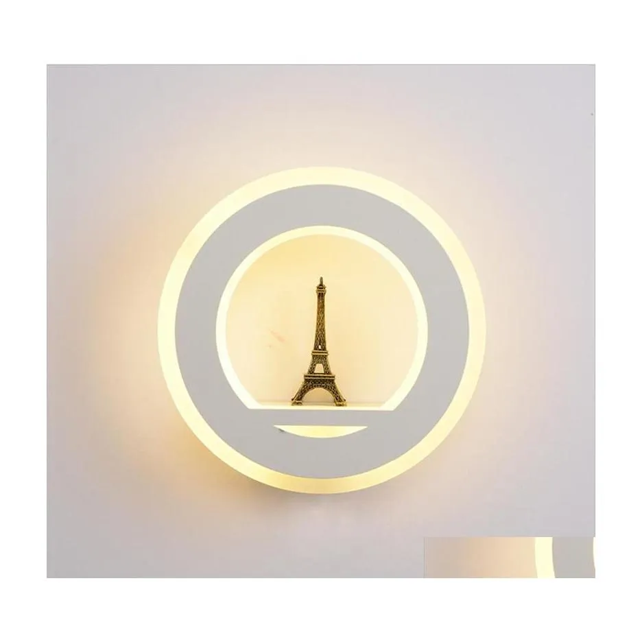Wall Lamps 19W Led Wall Light Ac85265V Mouted Paris Tower Lamp Acrylic Round Indoor Decorative For Bedroom Study Foyer Drop Delivery Otxio