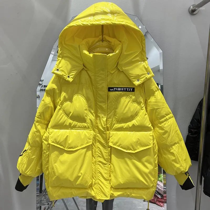 Women's Trench Coats Korean Fashion Winter Short Jacket Women Waterproof Shiny Candy-Colored White Duck Down Coat Female Loose Hooded Parker