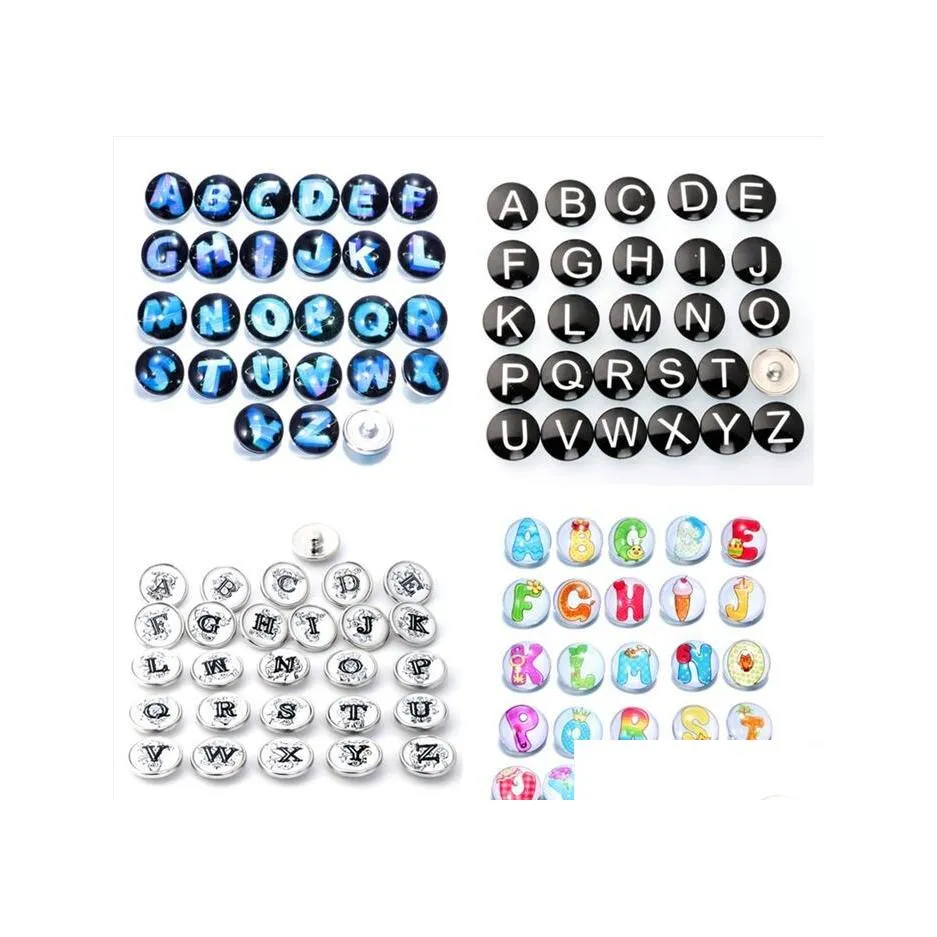 Urok bransoletki Początkowy AZ Letter alfabet Noosa Chunk Metal Stop Snap Buttons do bransoletki DIY Biżuteria Dostawa Bracele Dhiww