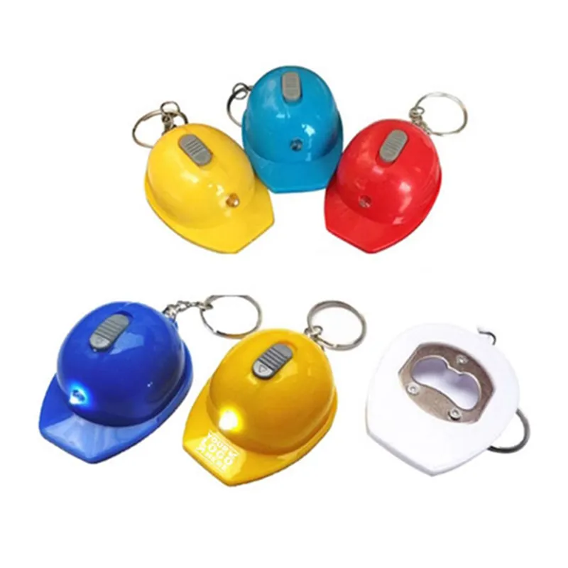 Lampe de poche porte-clés pendentif chapeau de sécurité décapsuleur porte-clés bricolage cadeaux promotionnels porte-clés