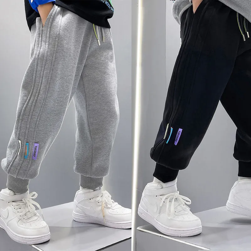 Trousers Autumn Winter Kids Teenage Boys Casual School Sport Pants Fleece Jogger Pant For Children Loose Sweatpant Clothes 221203