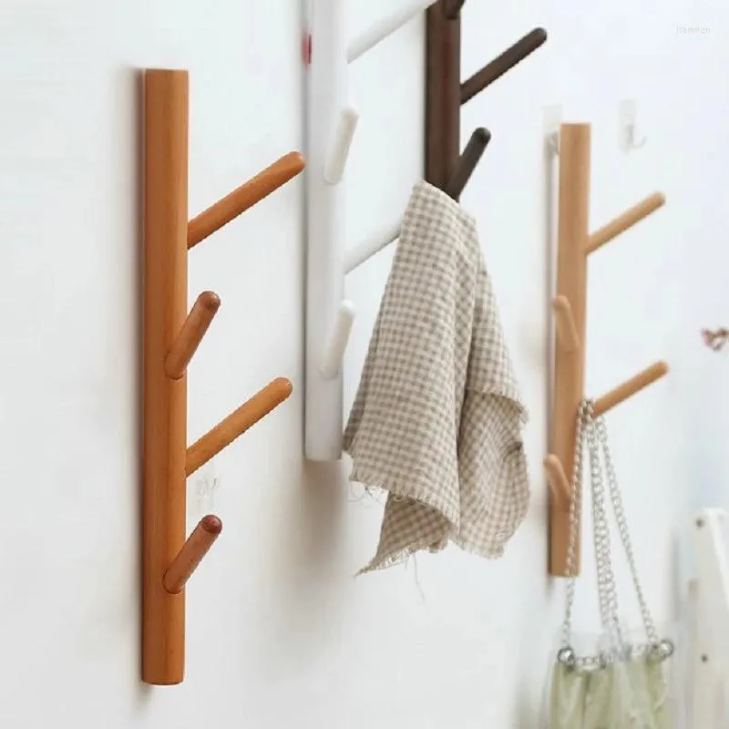 Clothing Storage Creative Solid Wood Coat Rack Door Hanger Wall Hanging Entrance Bedroom Living Room Furniture Free Of Punching