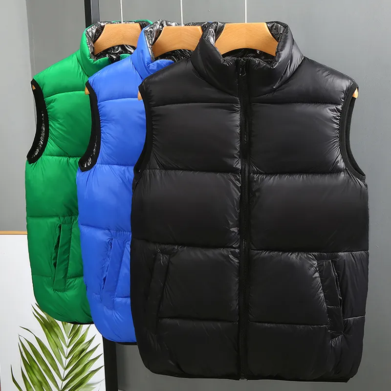 Hommes Gilets Automne Hiver Hommes Gilets Réversibles Casual Zipper Chaud Puffer Vestes Col Montant Coton Rembourré Sans Manches Manteaux 221202