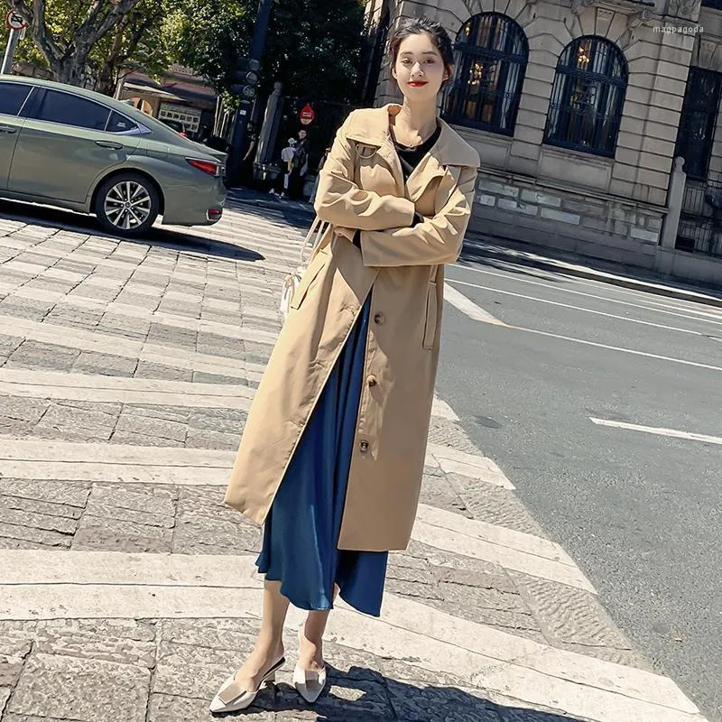 Kvinnors trenchrockar 2022 Autumn Women's Casual Women Coat Long Tops Korean Trenchcoat Kvinna överdimensionerad Casaco Feminino Mujer