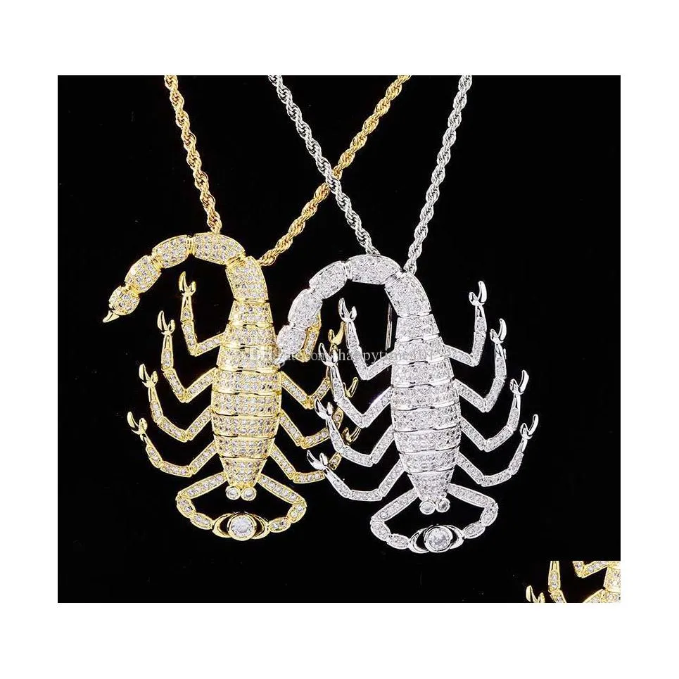 Pendant Necklaces Men Cool Necklace Yellow White Rose Gold Plated Fl Cz Scorpion Shaped Pendant Necklaces For Jewelry Gift Drop Deli Dh96K