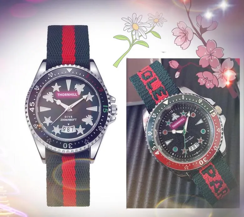 Любители роскоши Bee Star Big Quartz Watches Мужчины и женские пары бриллианты Кольцо красное синее нейлоновое кожаное ремень Мода щедрая винтажная цепочка браслет.