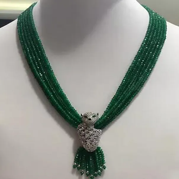 Mode smycken kvinnors leopardhuvud lås diy tillbehör grön jade sten halsband välkomna anpassade färger