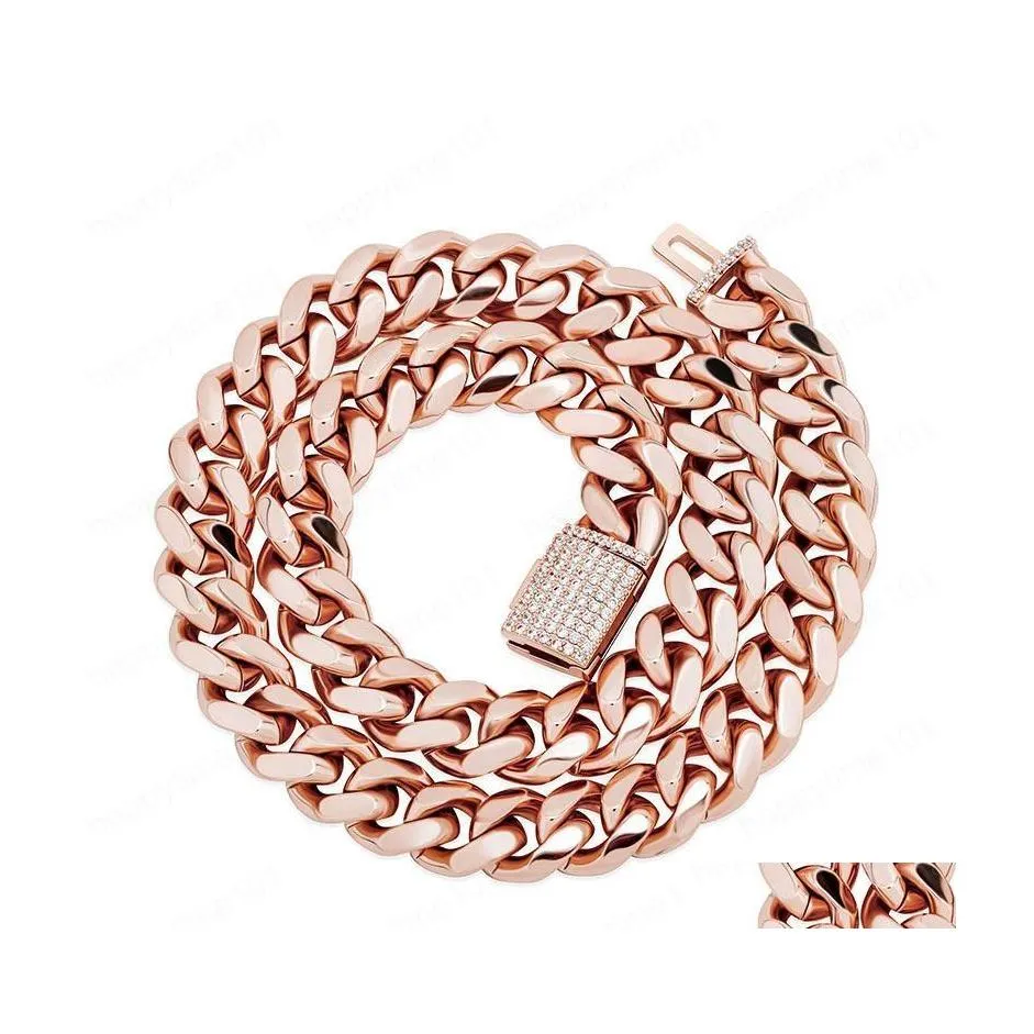 Kedjor 3 guldfärger för alternativ 10mm 18/22 tum CZ Lock Cuban Chain Halsband Män Kvinnor Trendiga smycken Drop Leverans Halsband Pendant DHQ5F