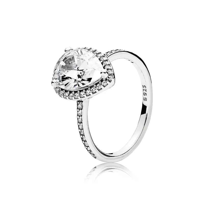 Sparkling Leardrop Halo Ring Silver Real Sterling con caja original para Pandora Big CZ Diamond Wedding Jewary Diseñador Anillos para mujeres