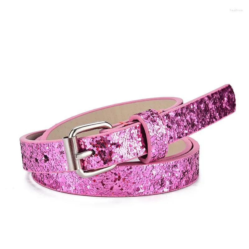 Belts Fashion Shiny Sequins Waist Belt For Kids Girls Short Thin PU Leather Strap Children Jeans Trousers Pants Waistband