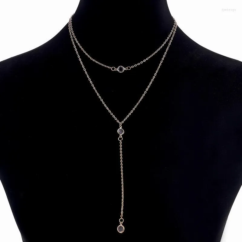 Choker Multi-Layers Rhinestones Crystal Necklace For Women Long Pendant Neckor Trendy Jewelry