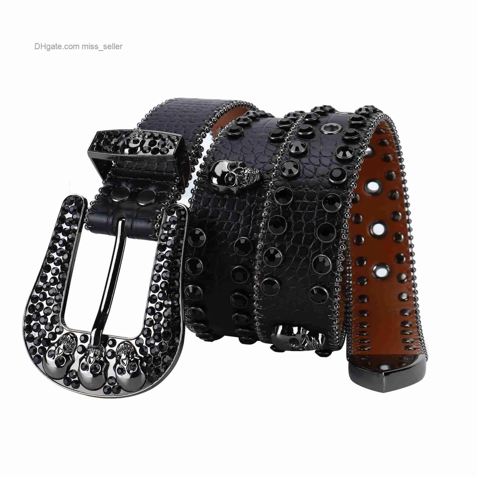 Designer Belt Bb Simon Rhinestone Waist Seal Black Red Mixed 