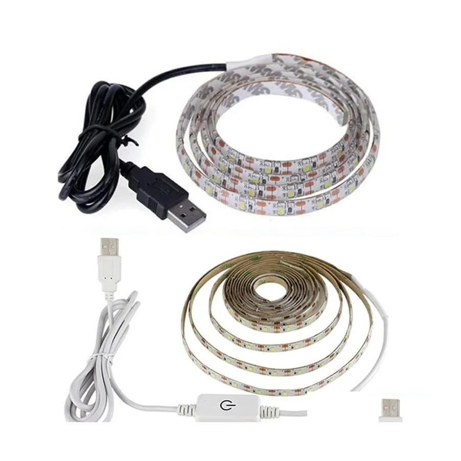 شرائح LED USB LED Strip Lights 1M 2M 4M 5M مقاوم للماء شرائح الضوء القابلة للضوء SMD2835 بارد أبيض دافئ الإضاءة تسليم الإضاءة oto0k