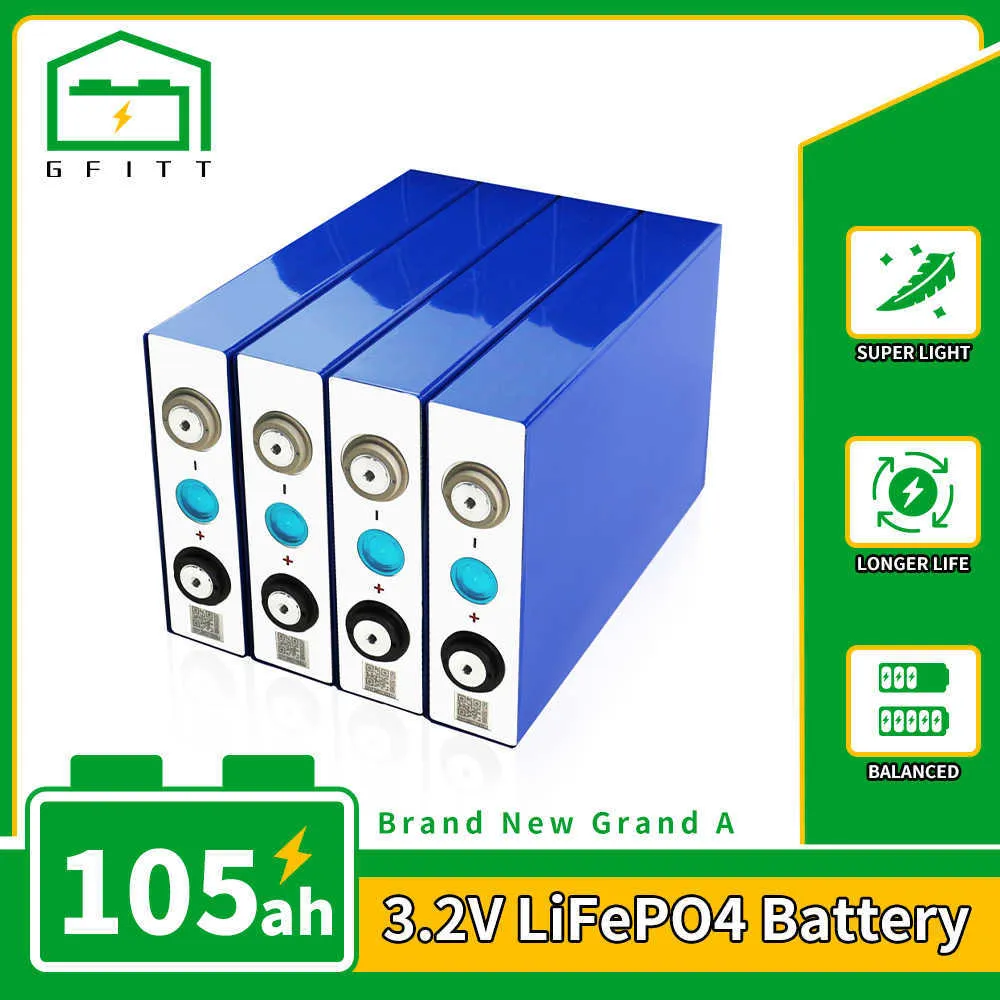 Nytt 3.2V LIFEPO4 105AH Batteri 12V 24V 48V Uppladdningsbart batteripaket för elektrisk turneringsbilar RV Solar Cell EU US STATE undantag