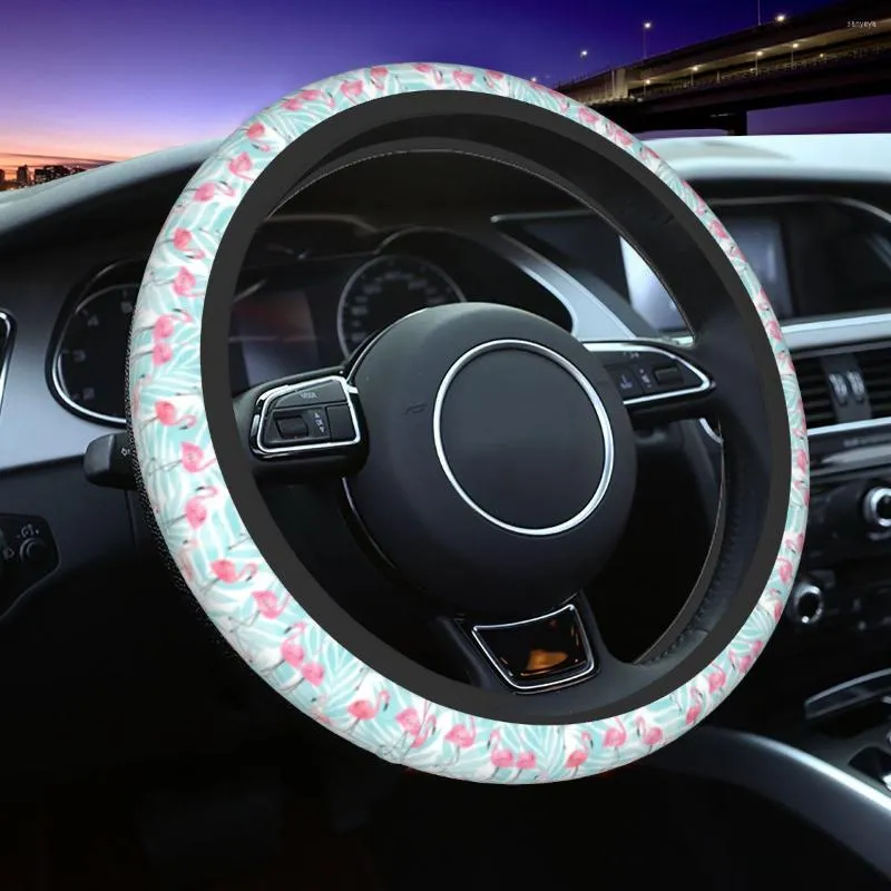 Steering Wheel Covers Tropical Plants Flamingo Bird Seamless Pattern Cover For Car Protector 37-38cm Auto Accessories