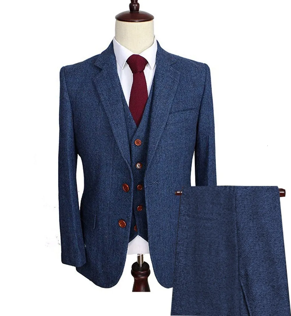 Men's Suits Blazers Notch Thick Herringbone Busines Tweed 3 Pieces Formal Lapel Tuxedos Blazer Slim Fit Winter Wedding Groom 221202