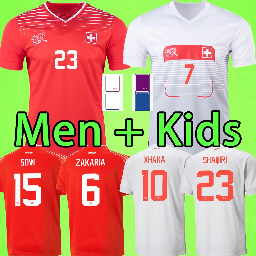 2022 Швейцарийские футбольные майки мужчины детские детские набор 2023 Эмболо Шакири Xhaka Elvedi Akanji Zakaria Sow Rieder 22 23 футбольные рубашки мальчиков Швейцарский дом в гостях Red White