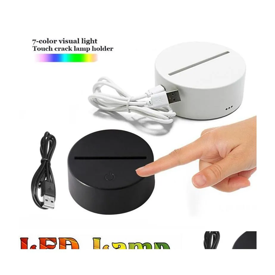 Nattljus 3D LED -lampor 7 F￤rg Touch Switch Lamp Base f￶r illusion 4mm Akryl Ljuspanel 2A Batteri eller USB Drop Delivery Light OTZQQ