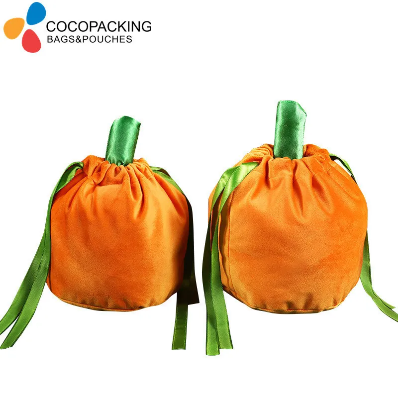 Geschenkomschakeling 10 stks Pumpkin Candy Bag Halloween Velvet Orange Trick or Treat Packing met string Party Decoration 221202