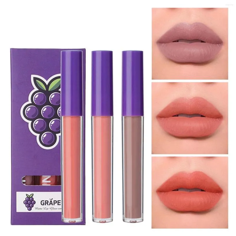 Lip Gloss Fruit Glaze Set 3 Pièces Liquide Étanche Longue Durée Coupe Antiadhésive Nude Kids Single