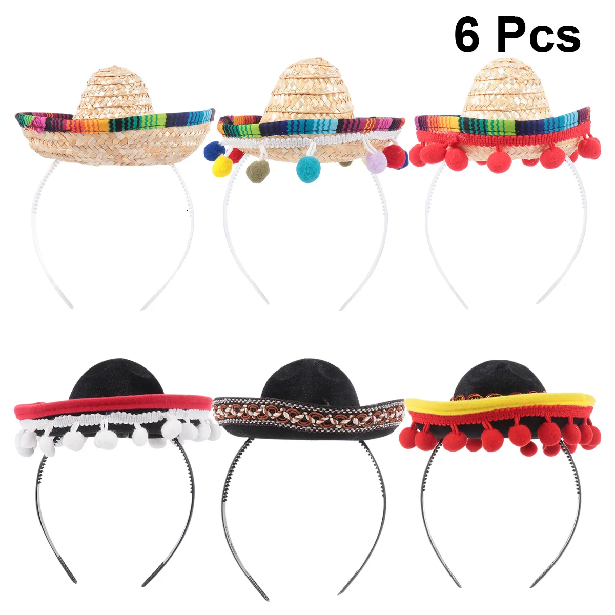 Chapeaux de fête 6pcs Chapeau mexicain Cerceaux de cheveux Mini Sombrero Bandeaux Festival Coiffe Performance Props Faveurs 221203