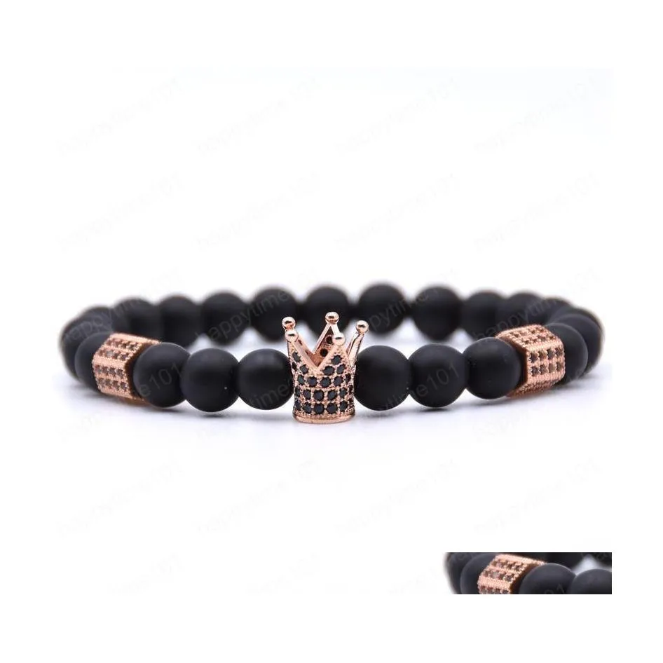 Beaded Handmade Mens And Womens Gold/White/Black Metal Crown Charm Elastic Bracelet Stretchy Drop Delivery Jewelry Bracelets Dhdq6