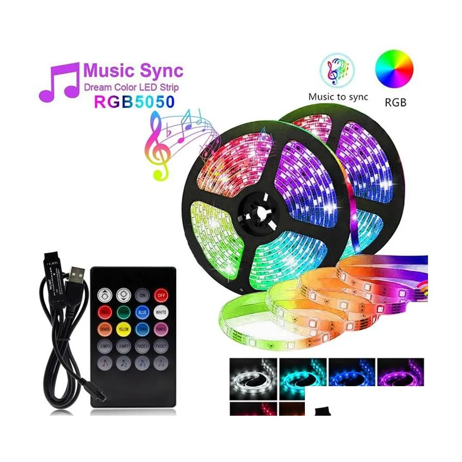 Led Strips Waterproof Usb Led Strip Light Smd 5050 Music Control Rgb Rf Remote Flexible Tape String Lamp For Dv Desktop Background D Otsvz