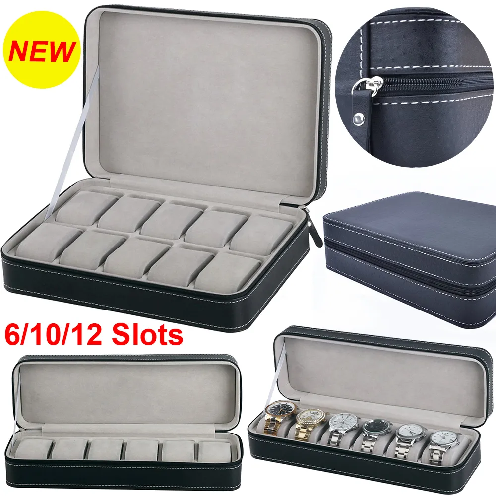 Caixas de relógio Caixas 61012 Slots Couro portátil Seu bom organizador de joias de joalheria Zipper Easy Carry Men D30 221202