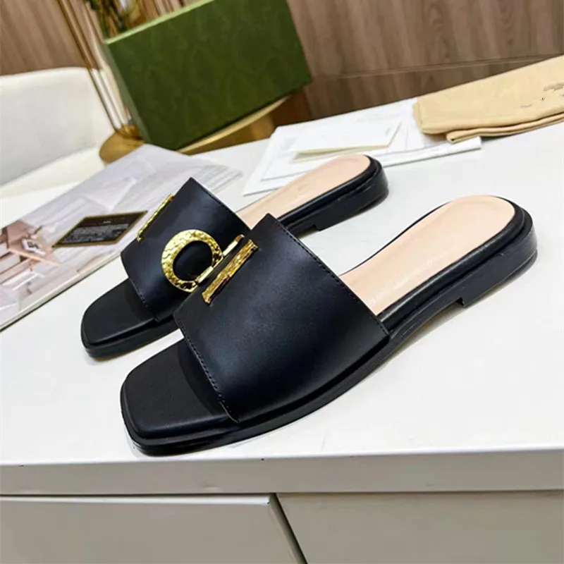 Beach slippers Fashion slippers Women slide Womens sandal Brand name Classic flat heel Summer designer Leather Hotel Bathroom Women Sexy Large 35-43