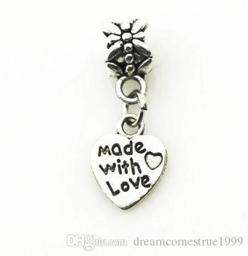 100pcs/lot tibetan silver with love heart mading big hole beads 보석 만들기를위한 매력 diy