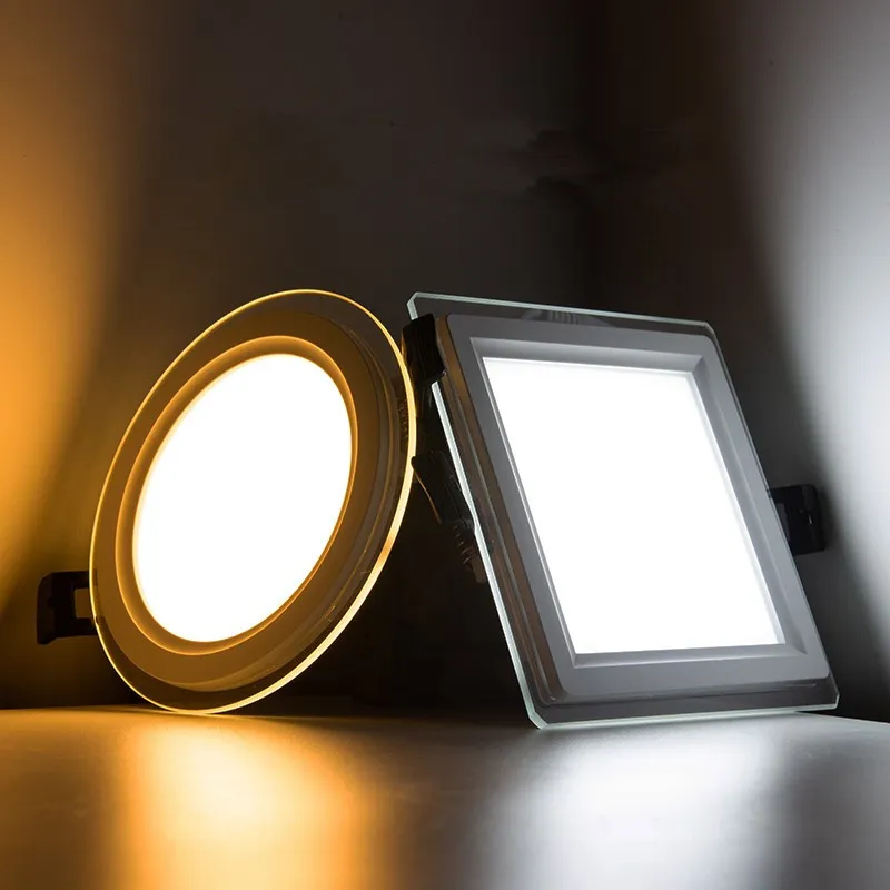 Panneau lumineux encastré en verre, carré et rond Super lumineux, projecteur LED 6/9/12/18/24W, 85-265V