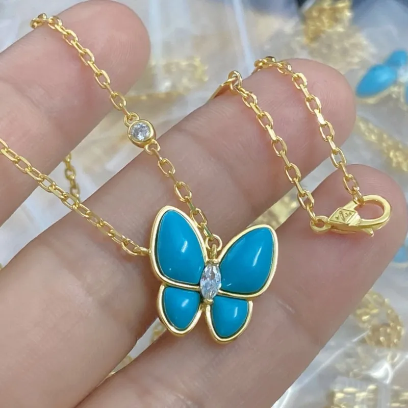 Vier Blattklee Schmetterlinge Halskette Designer Schmuck Set Anhänger Halsketten Armband Bolzen Ohrring Gold Silber Mutter aus Perlengrün -Blume Halskette