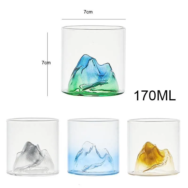 Flacons de hanche 1pcs rétro coloré 3D montagne whisky verre haute tasse de borosilicate maison bar fête vodka vin gobelet eau 170ml 221206