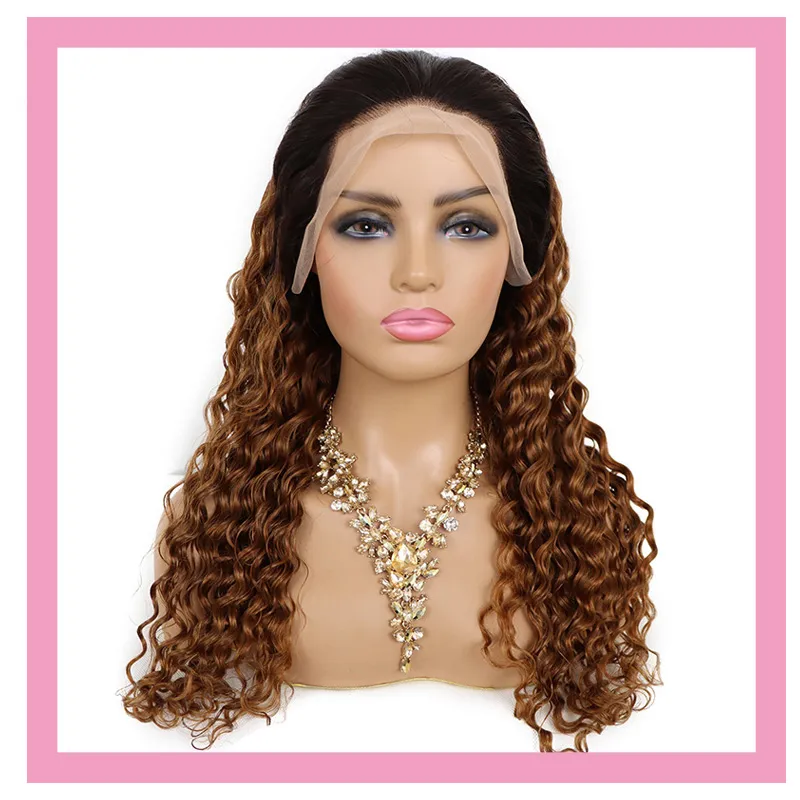 1B/30 Ombre Kleur Braziliaanse Menselijk Haar 13X4 Lace Front Pruik Diepe Golf Peruaanse Indian Pruiken 1b 30