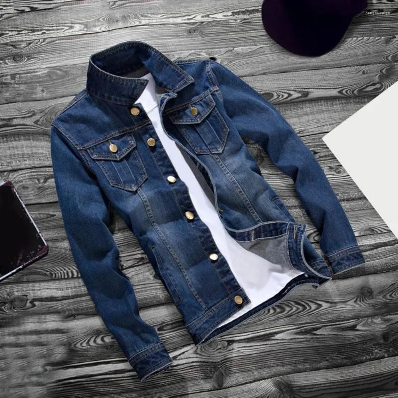 Jackets masculinos jeans masculino Botões de cor pura retro de manga comprida Autumn Winter Men Jacket para a escola