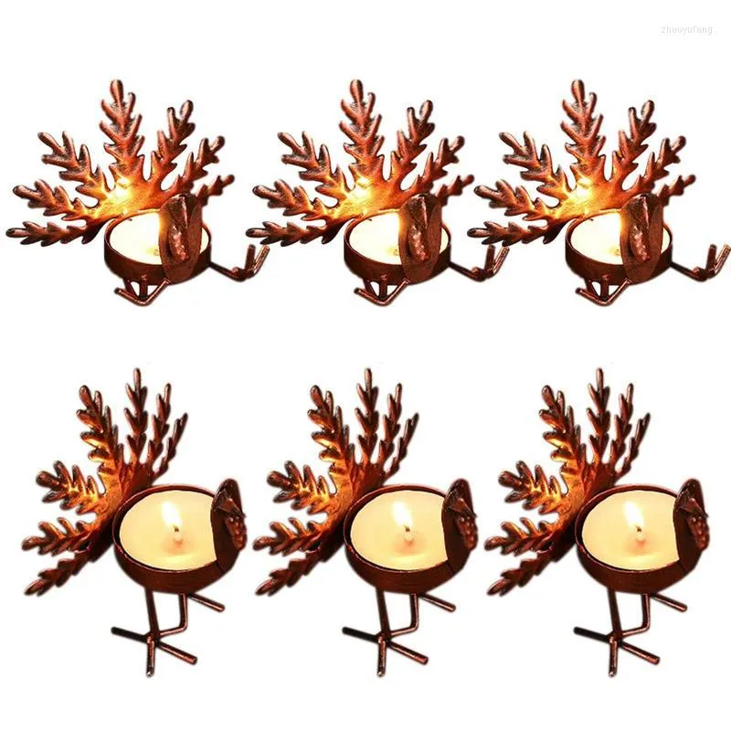 Decorative Flowers Thanksgiving Candle Holder 6pcs Metal Turkey Tea Light Candleholders Fall Table Decoration Autumn Harvest Candlestick